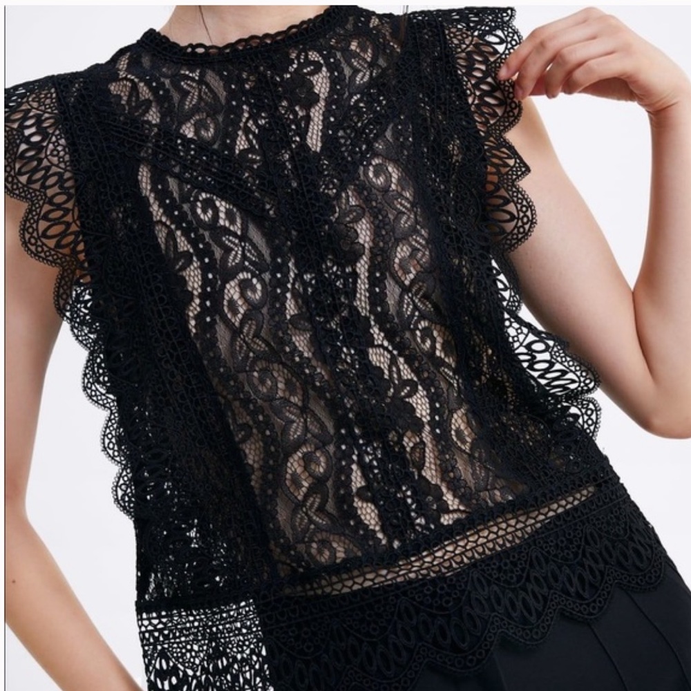 Zara black sheer lace top
